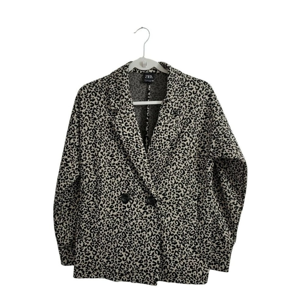 Zara Blazer Jacket Womens Small Leopard Animal‎ Print Oversized Button Closure